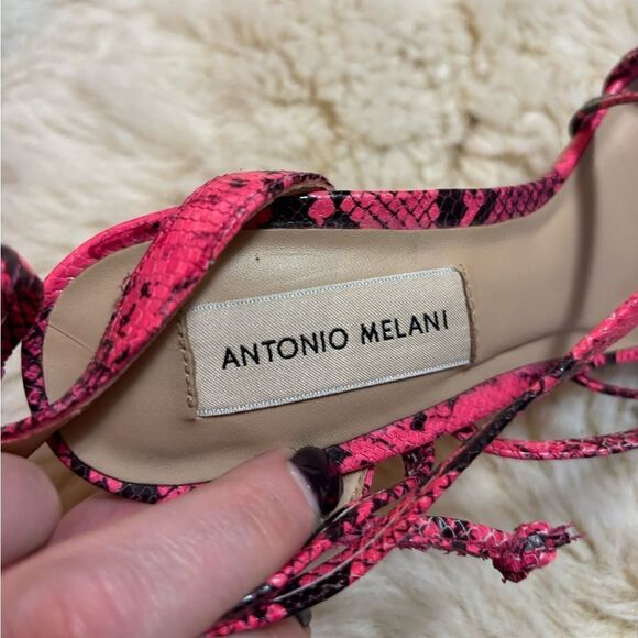 ANTONIO MELANI Vaylyn Snake Print Leather Lace Up Dress Sandals Pink & Blk 8.5 - Picture 5 of 9
